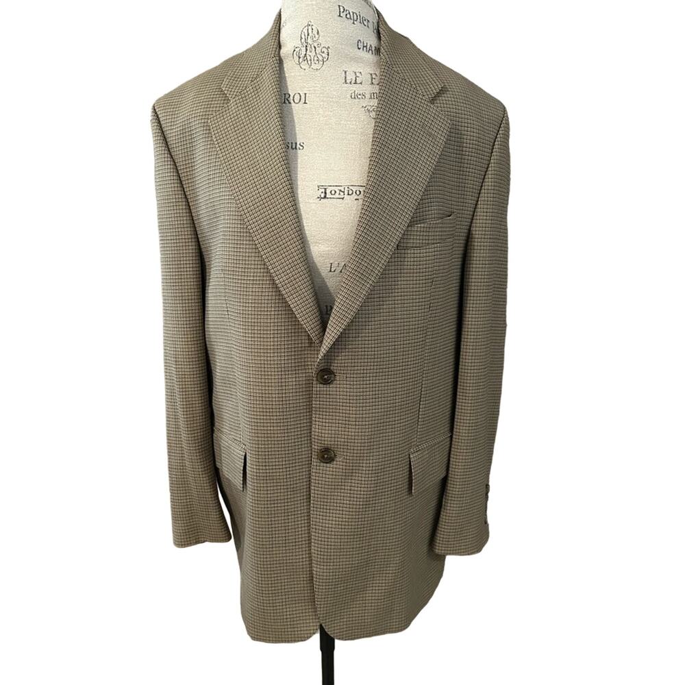 Chaps Ralph Lauren 100% wool sports coat blazer jacket tan plaid checked sz 43R